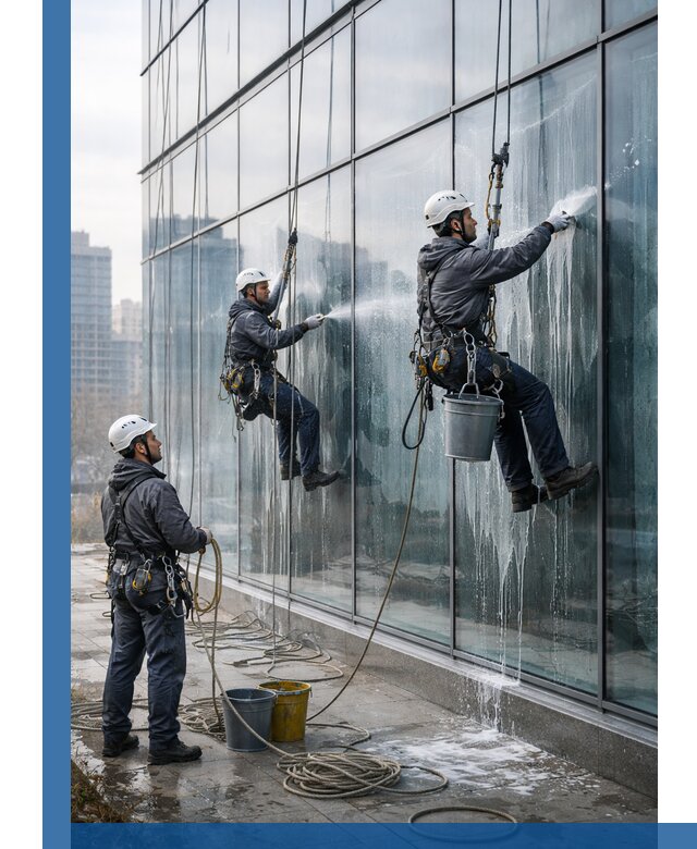 Промышленная мойка панорамных окон на высоте в Воткинске