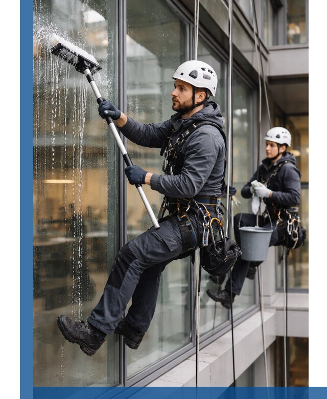 Профессиональная мойка витражей промышленными альпинистами в Воткинске