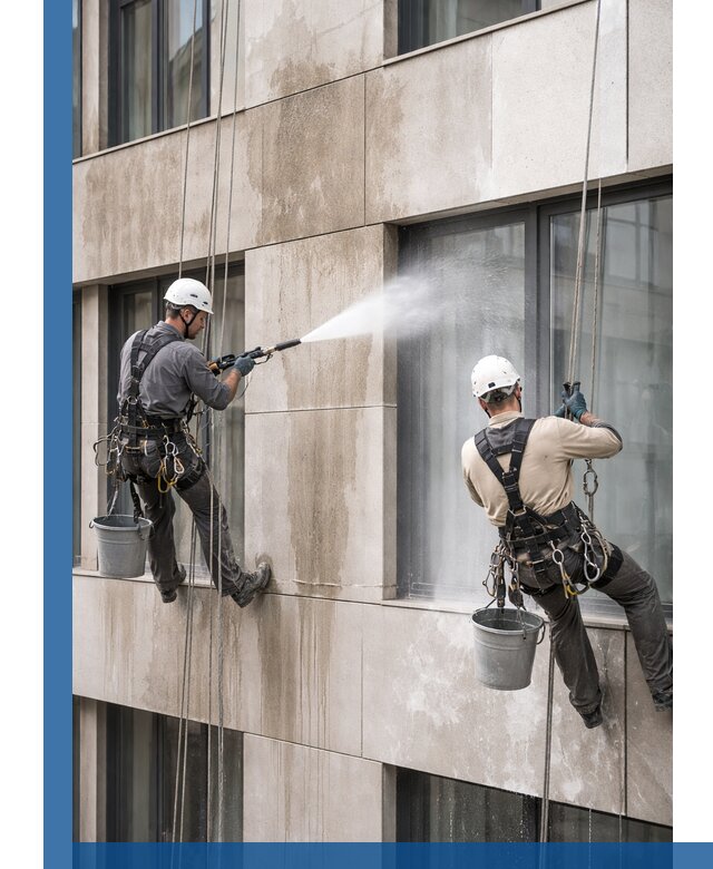 Послестроительная мойка фасада промышленным альпинизмом в Воткинске