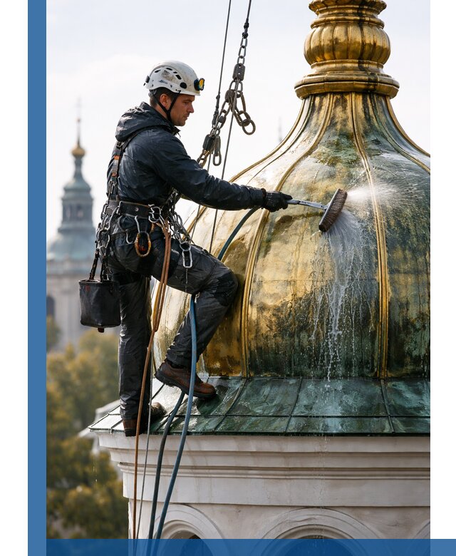 Профессиональная мойка куполов и шпилей высотными альпинистами в Воткинске