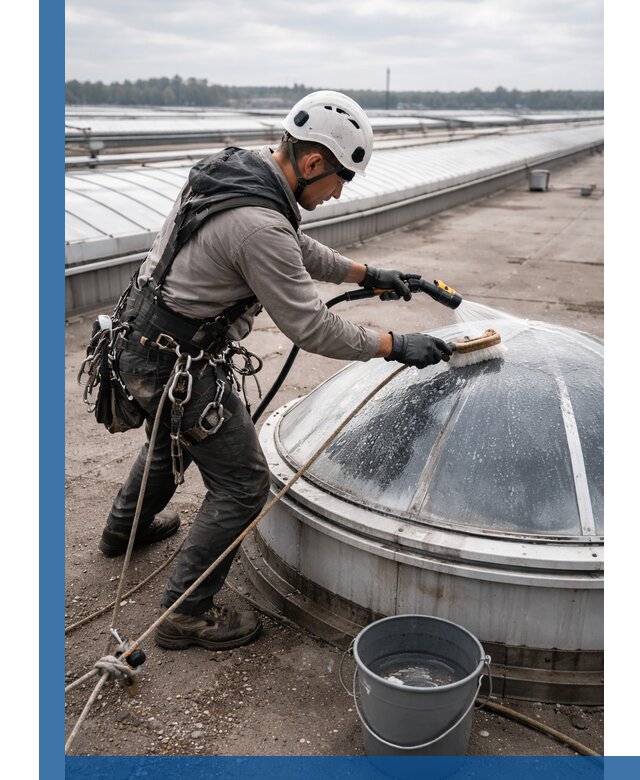 Мойка зенитных фонарей на кровле для промышленных объектов в Воткинске