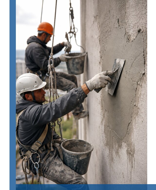 Штукатурка фасада на высоте в Воткинске профессиональные работы