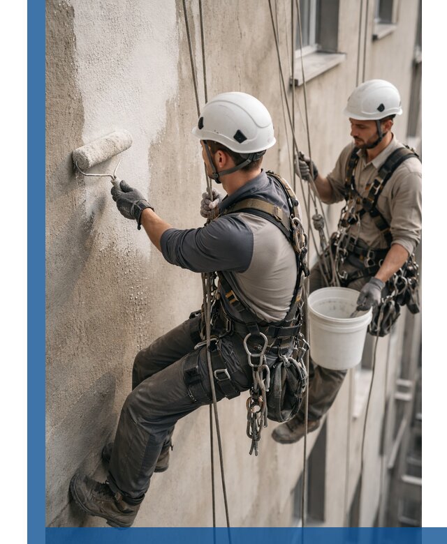 Грунтовка фасада на высоте в Воткинске промышленными альпинистами