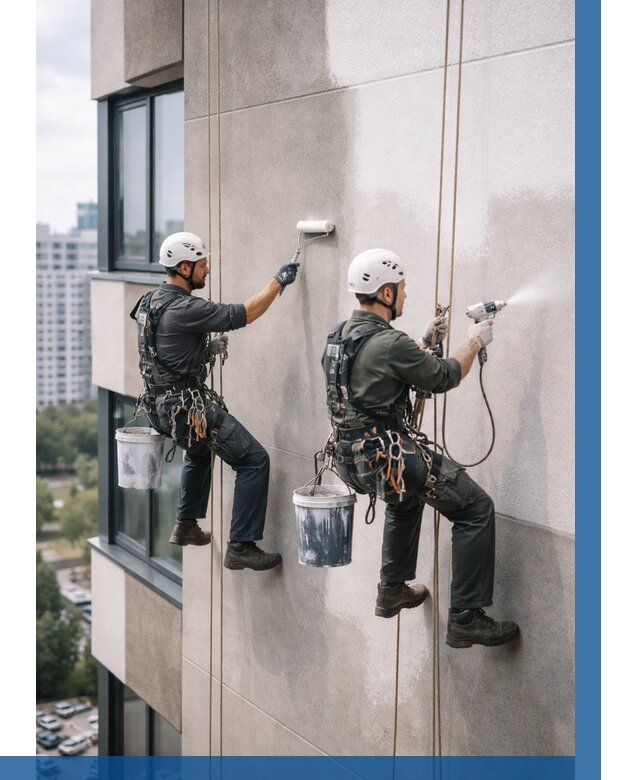 Покраска фасада альпинистами в Воткинске от 311 р. | ВЫСОТНИК-Втк