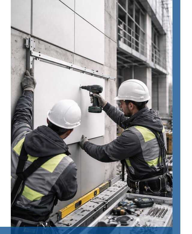 Монтаж композитных панелей фасада в Воткинске от 2590 р. | ВЫСОТНИК-Втк