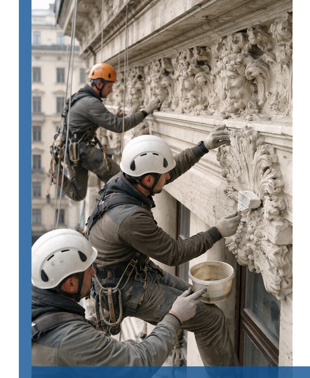 Реставрация фасадной лепнины с высотными работами в Воткинске