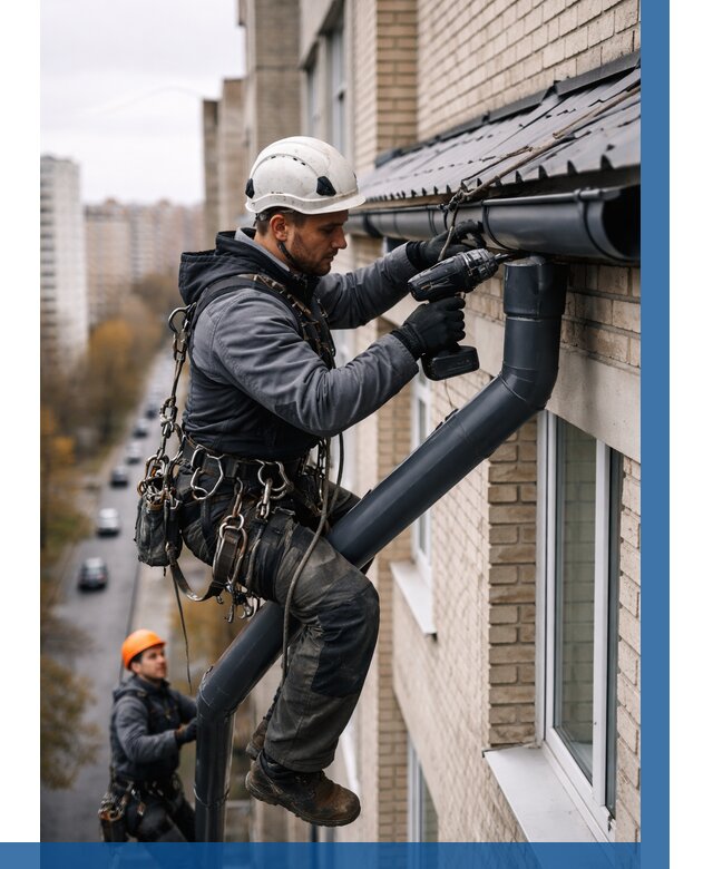 Монтаж водосточной системы на здании в Воткинске от 5180 р. | ВЫСОТНИК-Втк