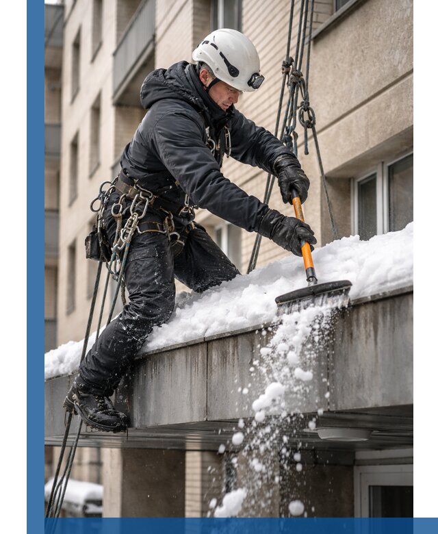 Очистка козырьков от снега в Воткинске круглогодично безопасно