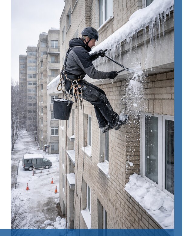 Удаление наледи с карнизов в Воткинске от 363 р. | ВЫСОТНИК-Втк