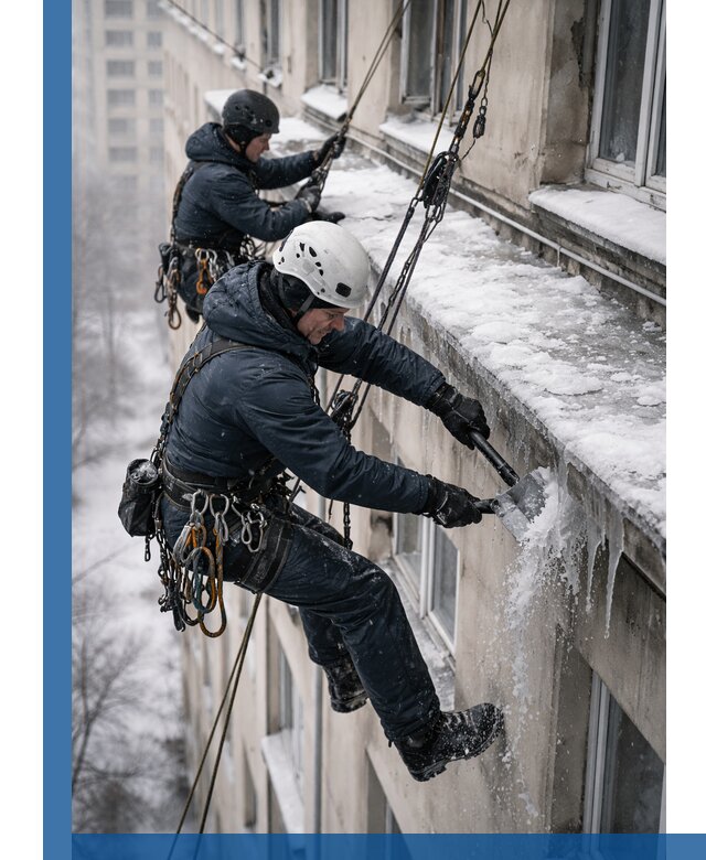 Удаление наледи и сосулек с карнизов в Воткинске профессионально
