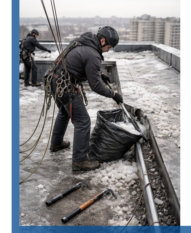 Аварийная очистка кровли в Воткинске от промальпинистов