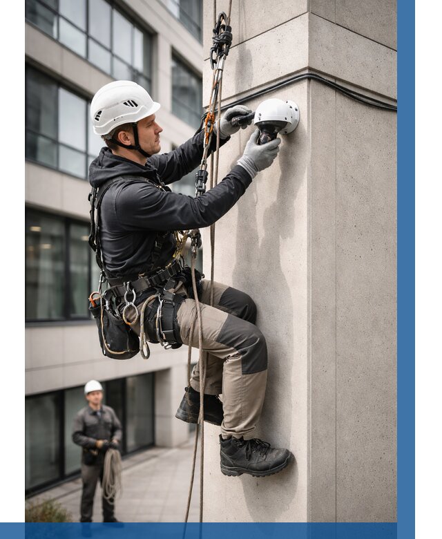 Монтаж камер видеонаблюдения на фасаде в Воткинске от 8806 р.-ВЫСОТНИК-Втк