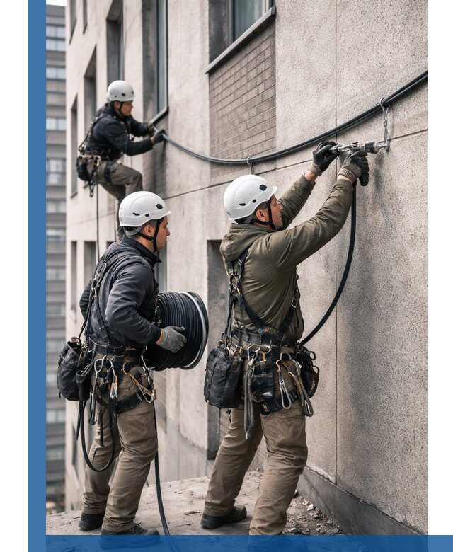 Прокладка кабеля по фасаду в Воткинске, профессиональный монтаж