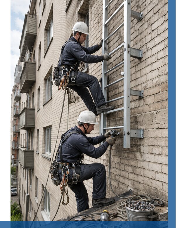 Монтаж пожарной лестницы в Воткинске от 25900 р заказать у ВЫСОТНИК-Втк