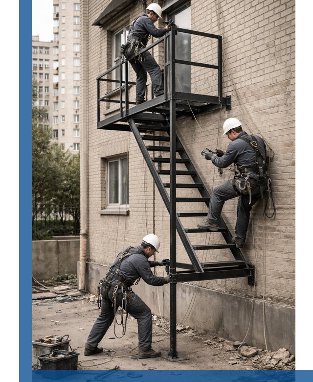 Монтаж пожарной лестницы в Воткинске, установка и крепление