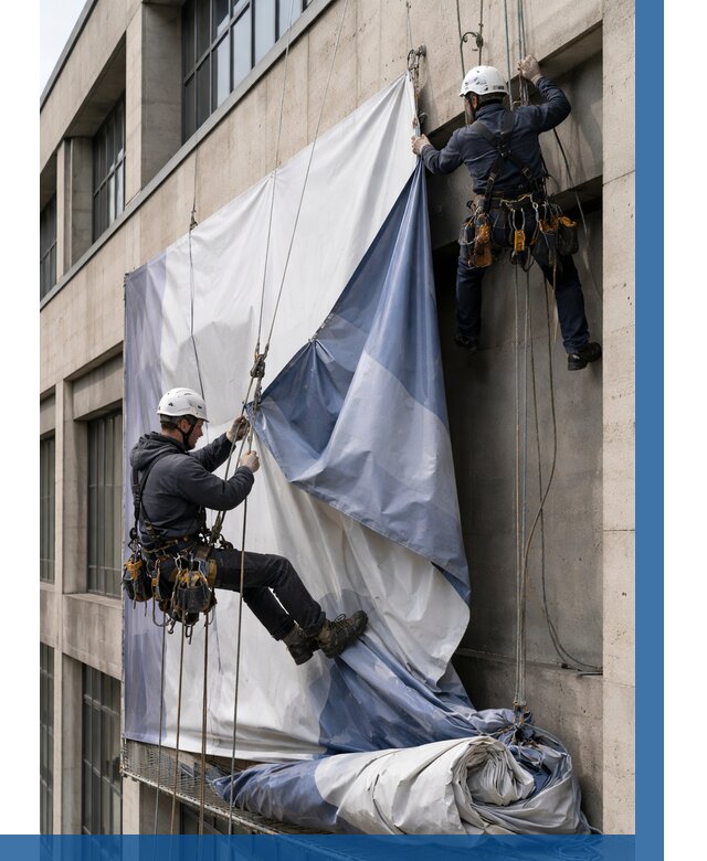 Демонтаж баннеров с фасада в Воткинске от 4662 р. | ВЫСОТНИК-Втк