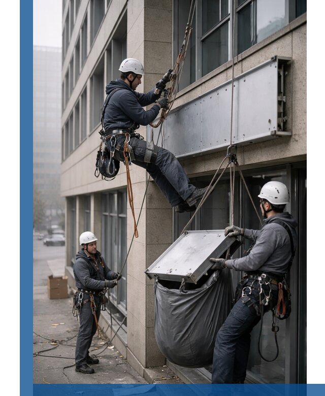 Демонтаж рекламной вывески с высотными работами в Воткинске