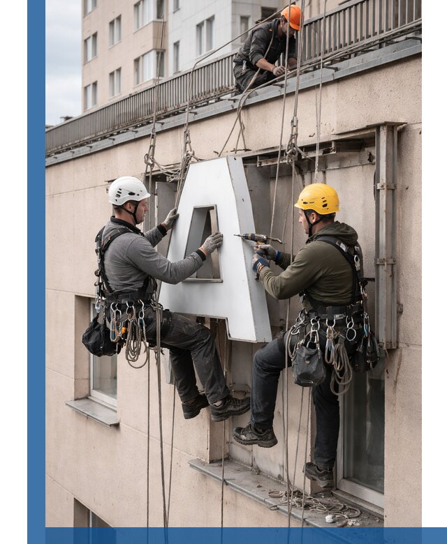 Ремонт и восстановление наружных вывесок на высоте в Воткинске