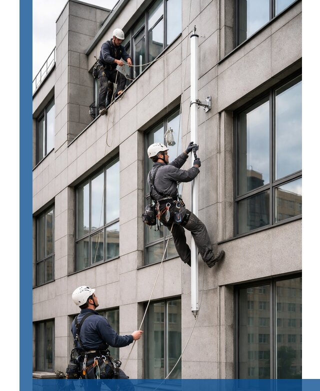 Монтаж флагштока на фасаде здания с креплением и герметикой в Воткинске