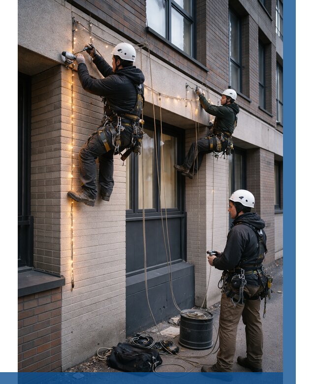 Монтаж гирлянд на фасаде в Воткинске от 3626 р. | ВЫСОТНИК-Втк