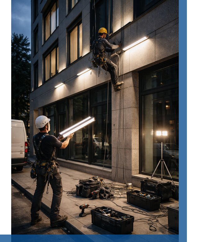 Монтаж архитектурной подсветки здания в Воткинске от 2590 р.|ВЫСОТНИК-Втк