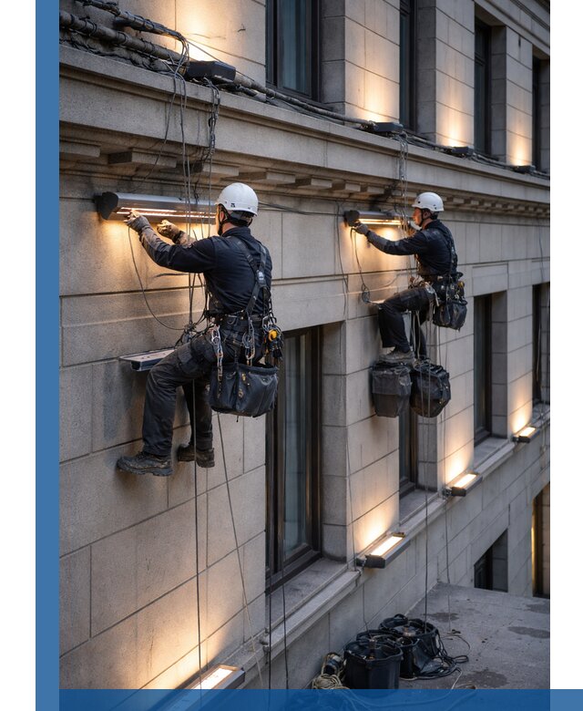 Монтаж архитектурной подсветки фасадов зданий в Воткинске