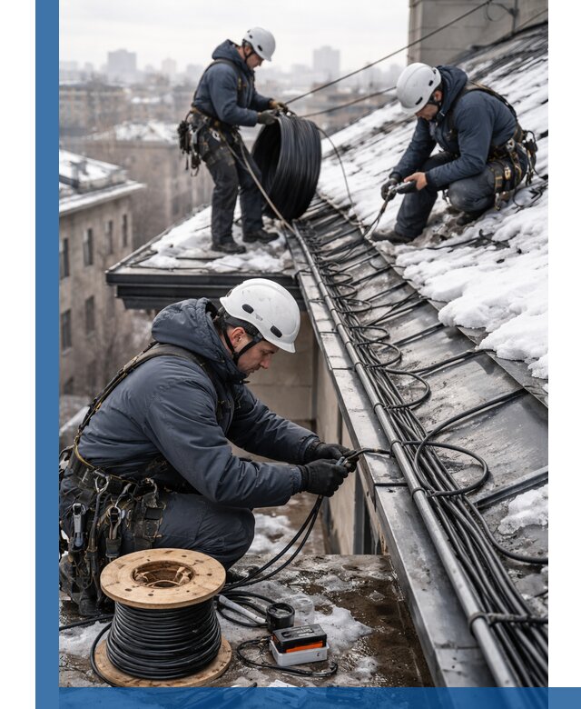 Монтаж греющего кабеля на кровле в Воткинске под ключ