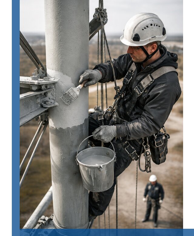 Покраска мачт связи в Воткинске промышленными альпинистами