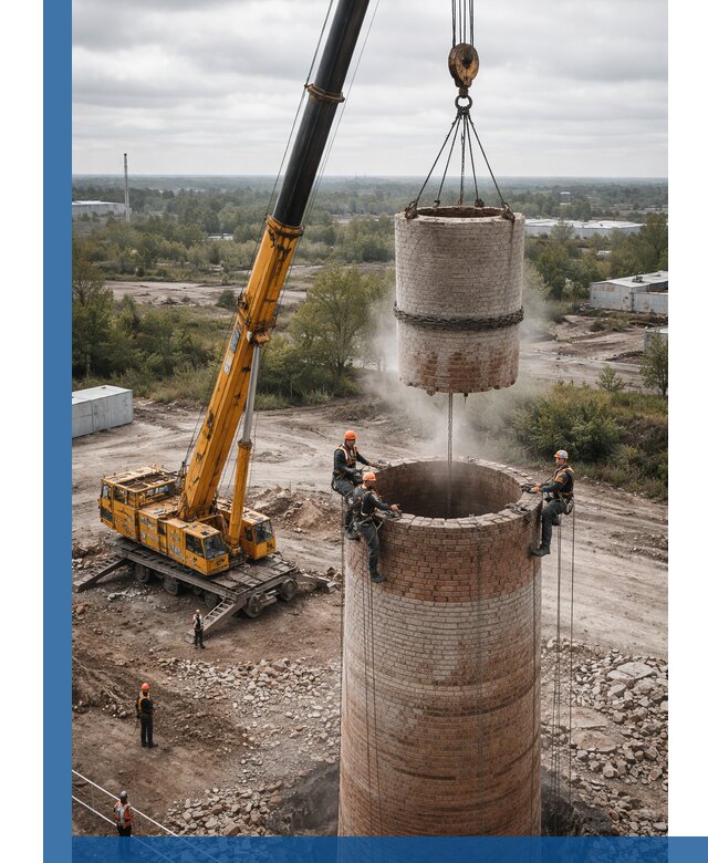 Демонтаж дымовой трубы в Воткинске с гарантиями безопасности