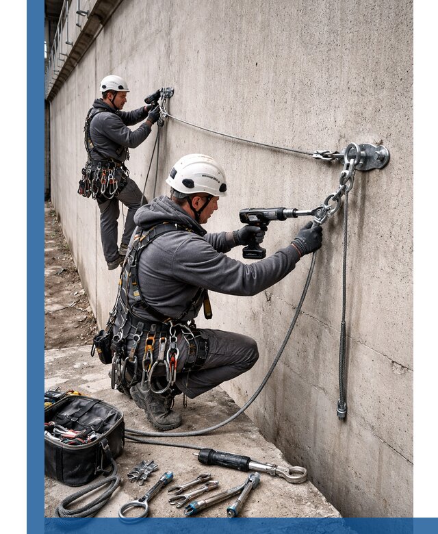 Монтаж анкерных линий высотной безопасности в Воткинске