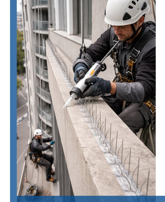 Установка шипов от птиц на фасадах и кровлях в Воткинске